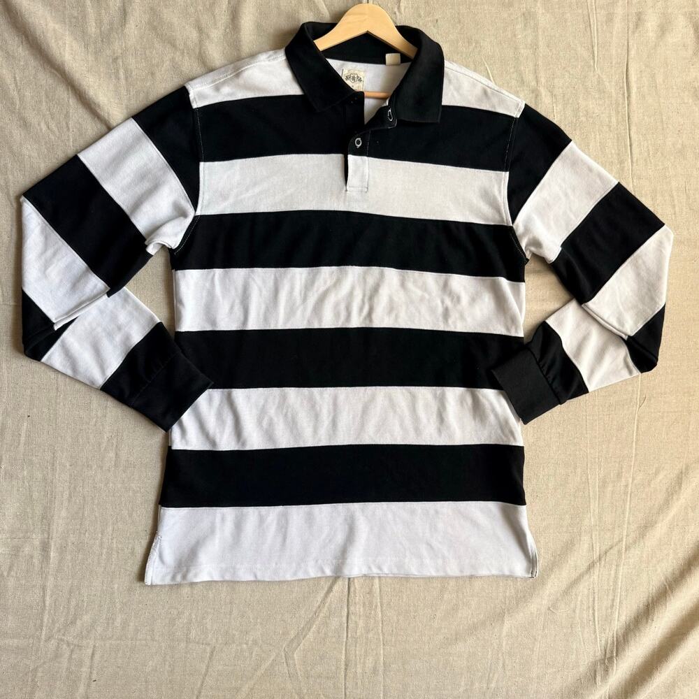 Vintage Y2K Rugby Shirt Men's XL Black & White Heavyweight Cotton PJ Mark